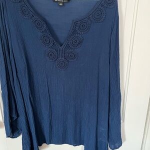 Zac & Rachel Navy Crochet-Trim V-Neck Tunic